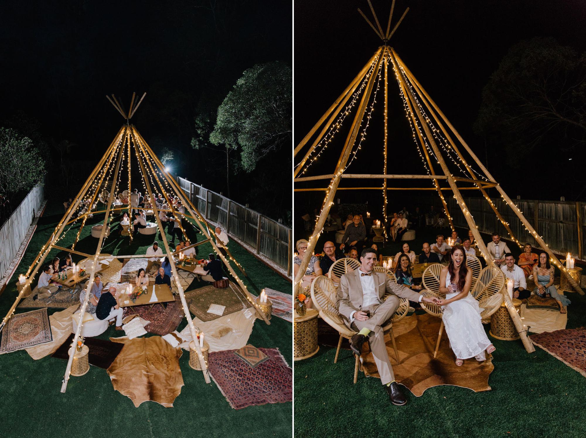 Backyard Tipi Wedding twinkling fairy lights